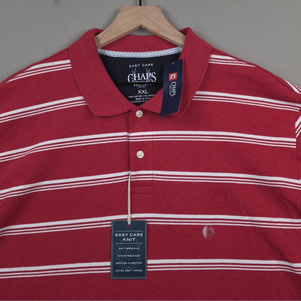 Chaps Mens XXL Polo Shirt Red White Striped Easy Care Knit Pique NWT Cotton Golf